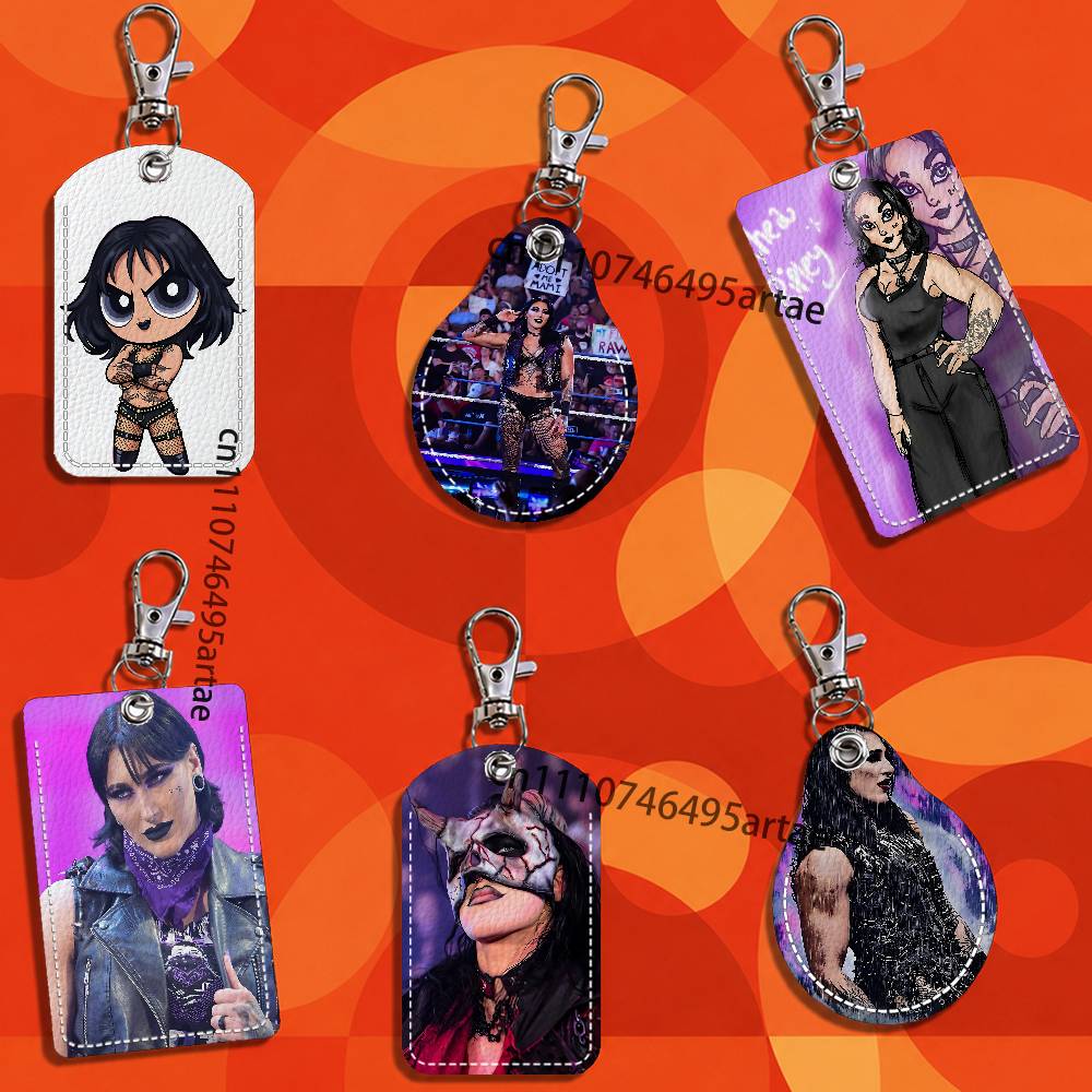 Place Card Holder - กระเป๋าใส่บัตรรูปทรงสี่เหลี่ยมผืนผ้าลายการ์ตูน Mami black Rhea Ripley พร้อมพวงกุญแจ