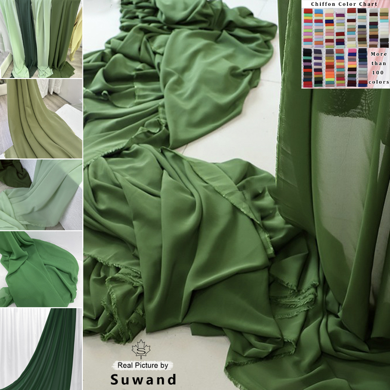 Wedding Backdrop Curtain - ผ้าชีฟองสีเขียวมะกอกสำหรับงานแต่งงานของเจ้าสาวผ้าจอร์เจียทำมือแบบ DIY ฉากหลังของกระโปรงชุดเดรสวัสดุผ้า