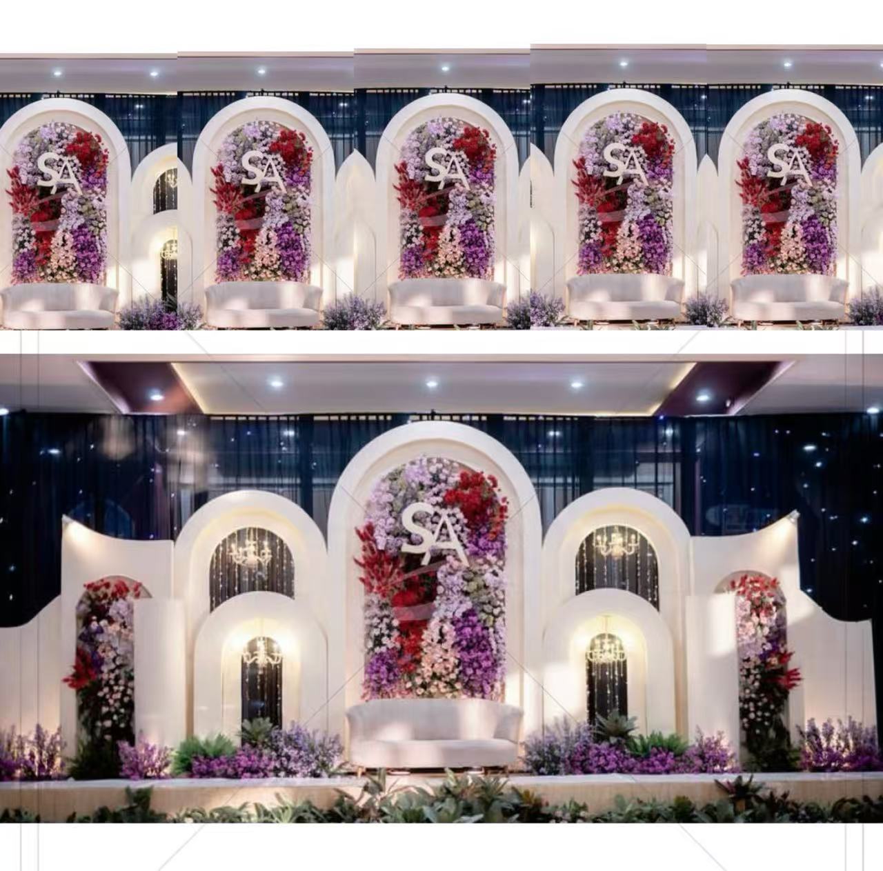 Wedding Party Supply Rentals - อุปกรณ์ตกแต่งงานแต่งงาน ซุ้มโค้งพีวีซี ฉากหลังแบบกำหนดเอง ฉากหลังงานแต่งงานสีขาว ให้เช่าฉากหลังหลายชั้นสำหรับงานอีเว้นท์