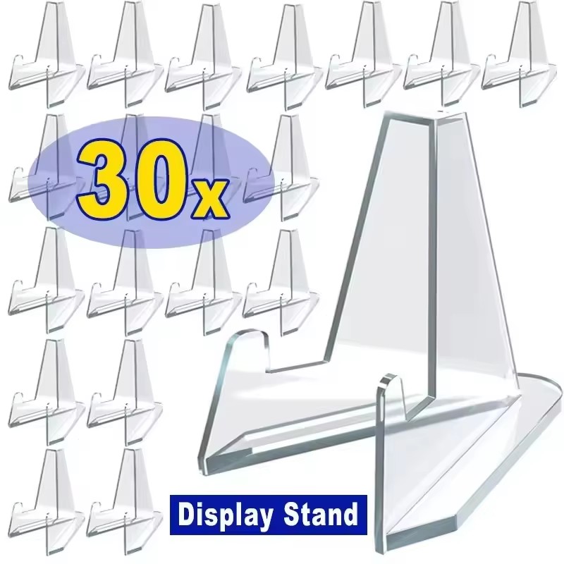 Place Card Holder - ขาตั้งโชว์การ์ดรูปสามเหลี่ยม 30-1 ชิ้น ขาตั้งอะคริลิคขนาดเล็กสำหรับใส่รูปภาพไอดอล ที่วางรูปภาพสำหรับเหรียญ การ์ดสะสมกีฬา
