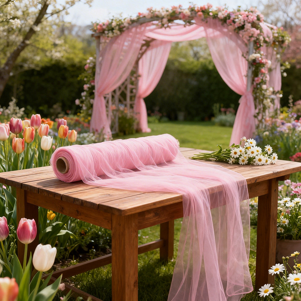 Wedding Backdrop Curtain - ผ้าม่านโปร่งแสงแบบยาวพิเศษ ผ้าทูลล์เนื้อบางเบา สำหรับตกแต่งฉากหลังงานแต่งงานกลางแจ้ง งานเทศกาล หรืองานปาร์ตี้