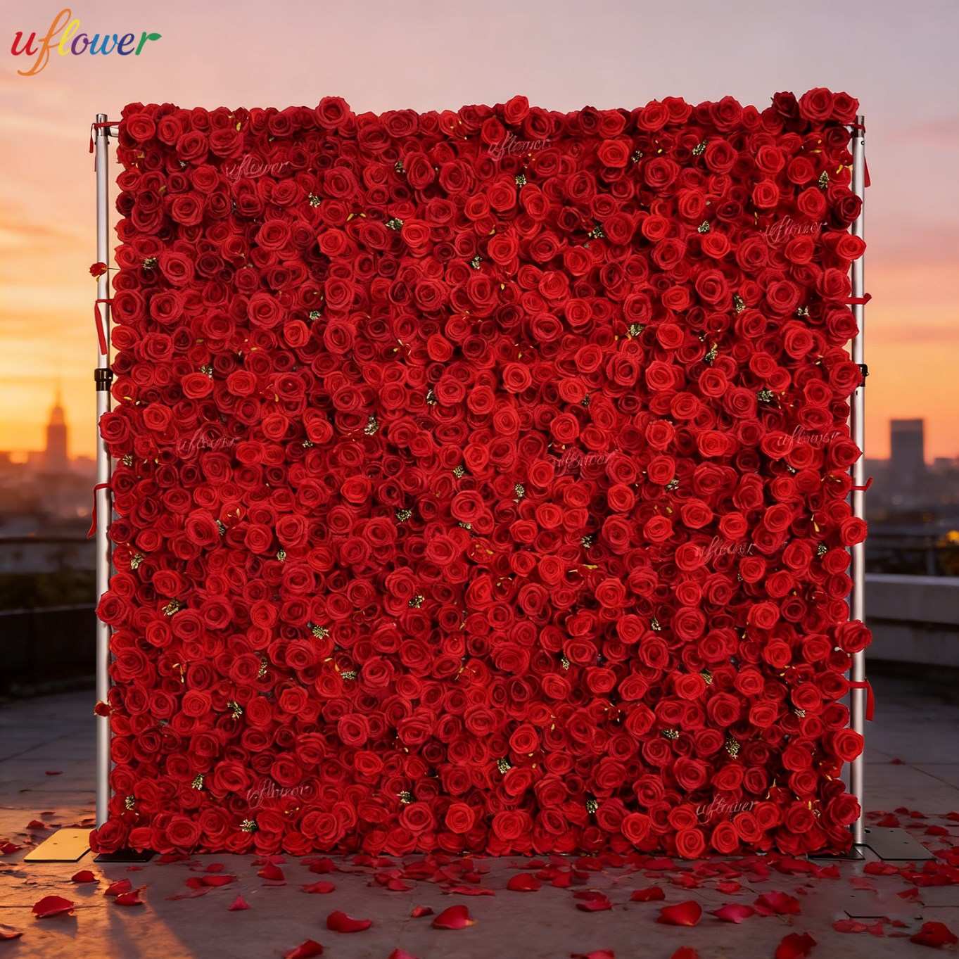 ผนังดอกกุหลาบแดงประดิษฐ์ Uflow - Wedding Backdrop Curtain บทวิจารณ์และราคา
