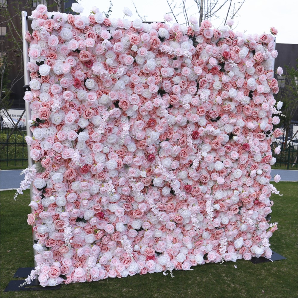 ผ้าตกแต่งผนังดอกกุหลาบสีชมพูขา - Wedding Backdrop Curtain บทวิจารณ์และราคา