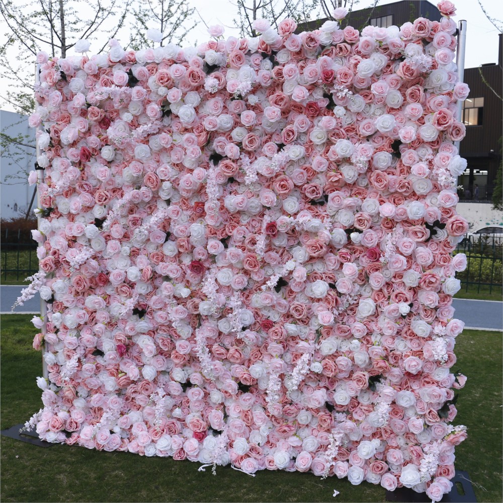 ผ้าตกแต่งผนังดอกกุหลาบสีชมพูขา - Wedding Backdrop Curtain บทวิจารณ์และราคา