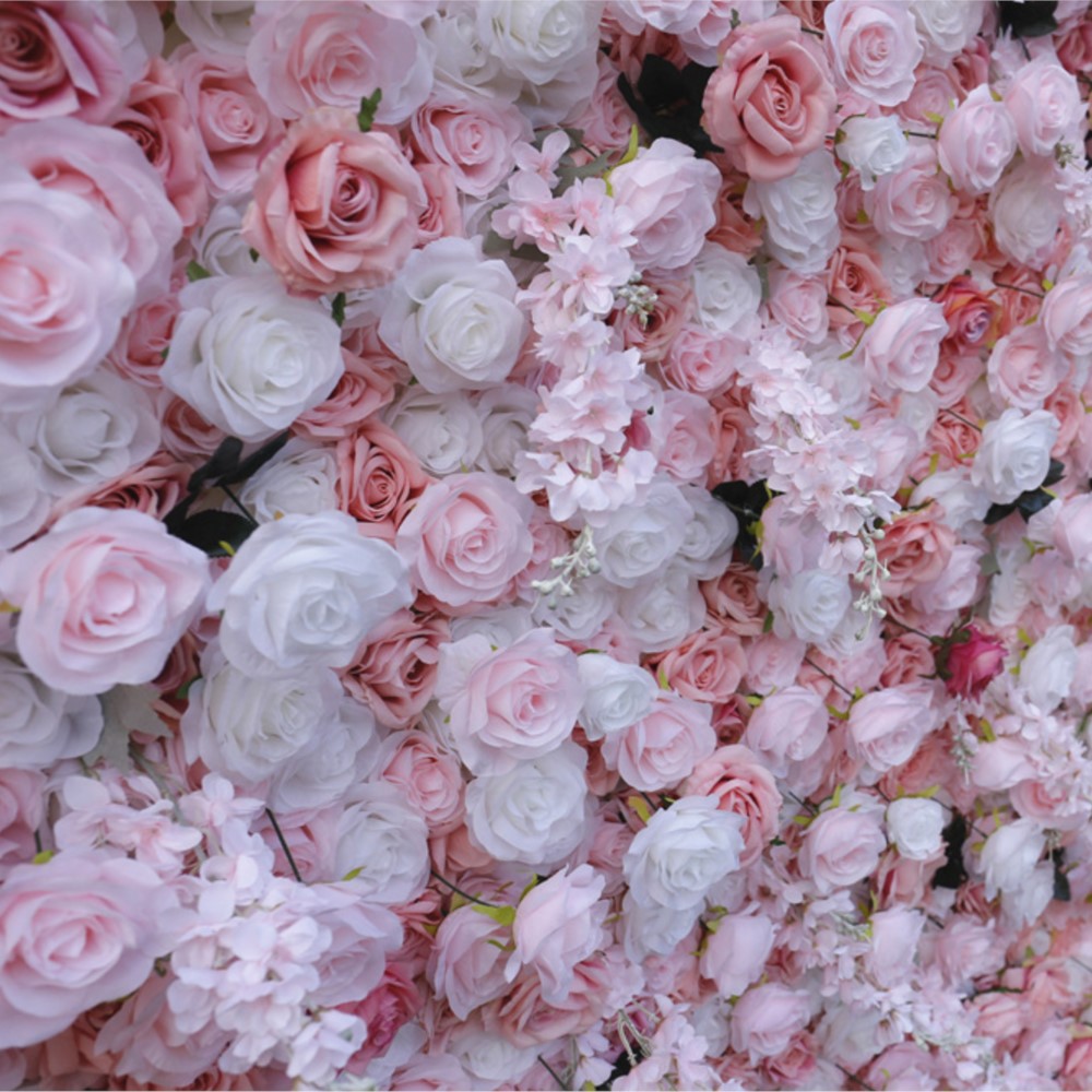 ผ้าตกแต่งผนังดอกกุหลาบสีชมพูขา - Wedding Backdrop Curtain บทวิจารณ์และราคา