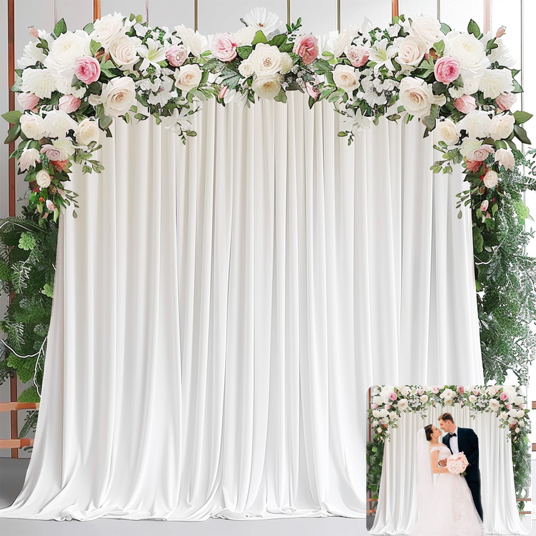สีขาวผ้าม่านฉากหลังสําหรับงานป - Wedding Backdrop Curtain บทวิจารณ์และราคา