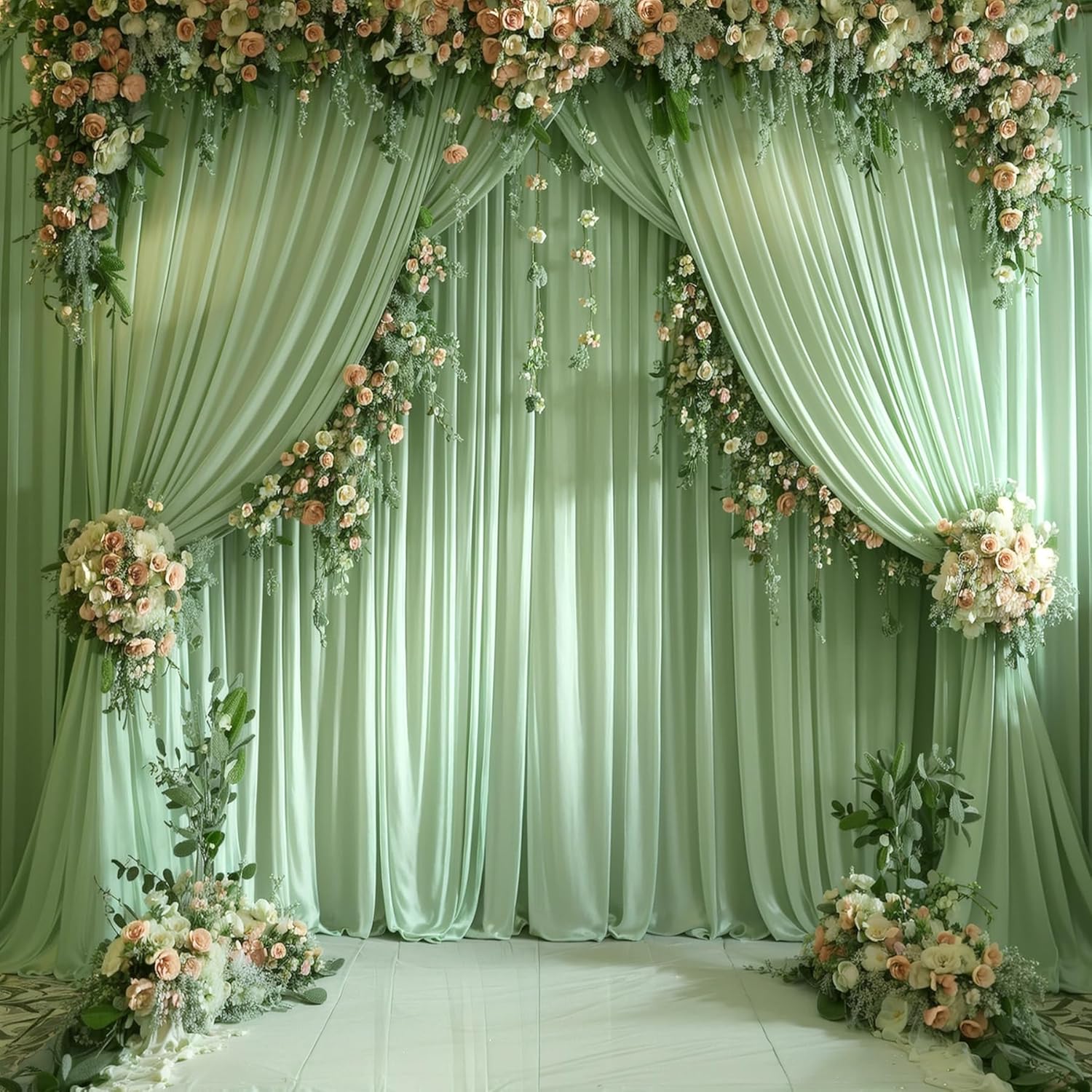 สีขาวผ้าม่านฉากหลังสําหรับงานป - Wedding Backdrop Curtain บทวิจารณ์และราคา