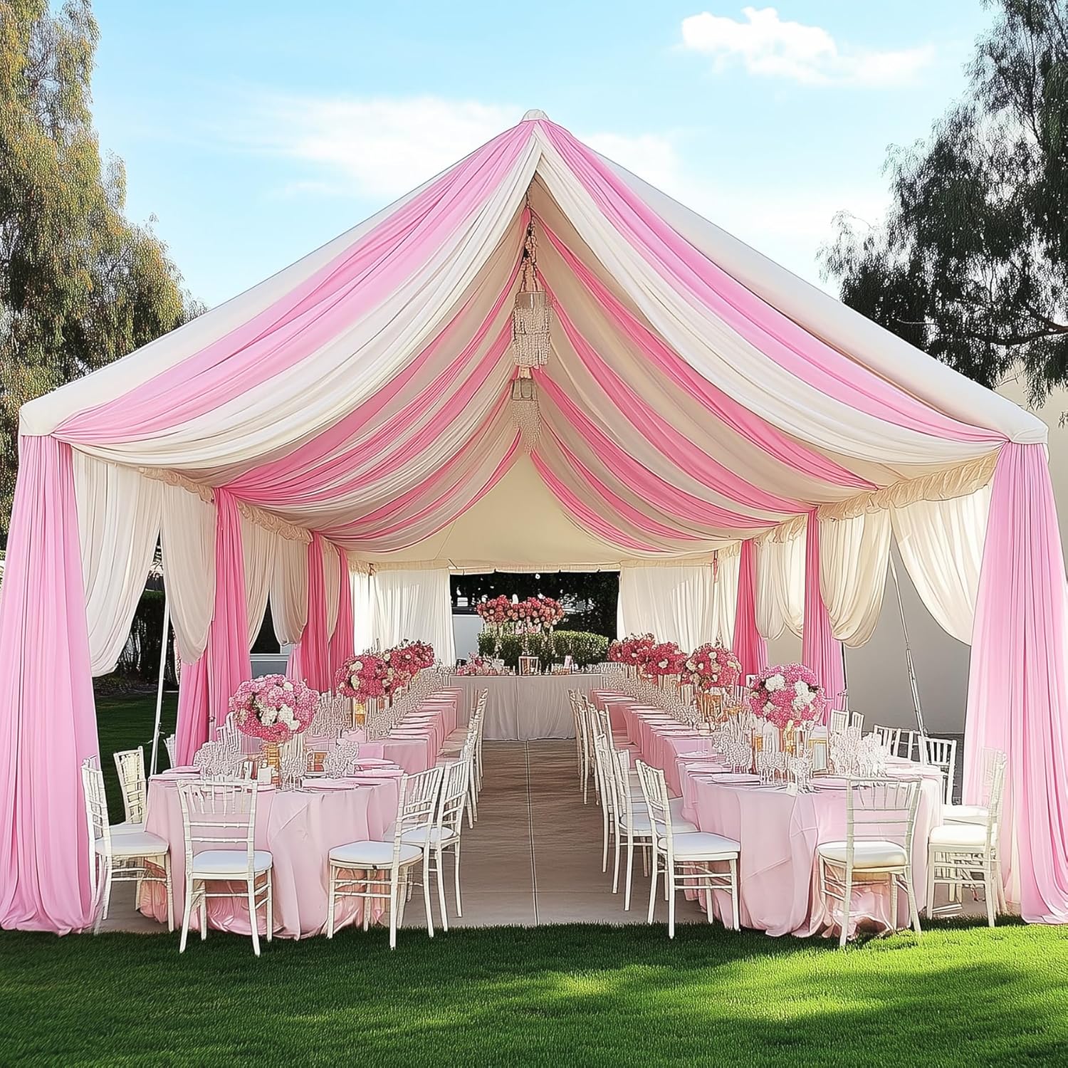 สีขาวผ้าม่านฉากหลังสําหรับงานป - Wedding Backdrop Curtain บทวิจารณ์และราคา